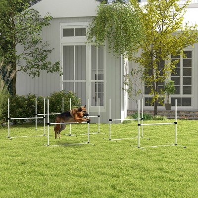 White 6-Piece Adjustable Dog Agility Training Kit with Carry Bag