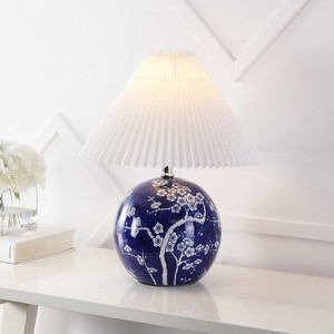 JONATHAN Y Shishen 19.5" Cottage Classic Chinoiserie Ceramic Orb LED Table Lamp with Pleated Shade - 1 of 4