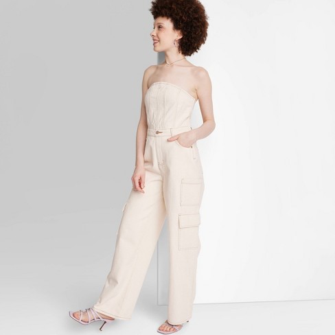 Women's Tube Cargo Denim Jumpsuit - Wild Fable™ Off-White XXS