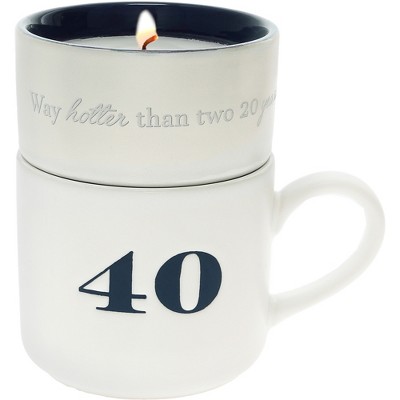 Pavilion Gift Company - 40th Birthday - Wax Reveal Suprise Hidden Message Jasmine Scented Candle & 11 Oz Mug Present