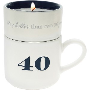 Pavilion Gift Company - 40th Birthday - Wax Reveal Suprise Hidden Message Jasmine Scented Candle & 11 Oz Mug Present - 1 of 4