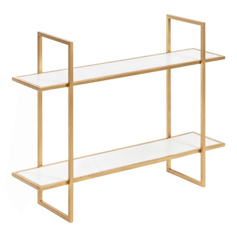 Metal and Wood 3-Tier Wall Shelf - Gold