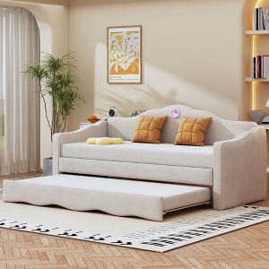 NicBex Twin Size Upholstered Daybed with Wave-shaped Backrest and Trundle for Bedroom,Living Room,Apartment - 1 of 4