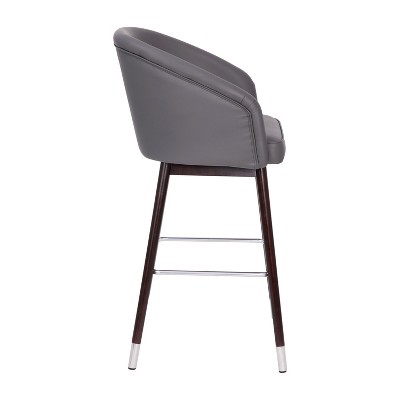 Adjustable Gray Leather & Walnut Metal Barstool 30"H