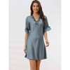cheibear Womens Satin Lace V Neck 3/4 Sleeve Lingerie Silky Lounge Nightgowns - 2 of 4