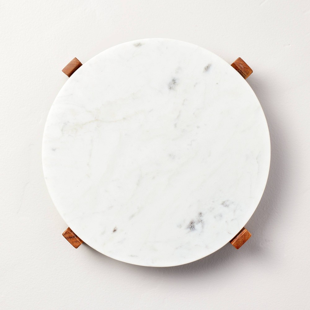 12.5" Marble & Wood Footed Trivet White/Gray - Hearth & Hand™ with Magnolia