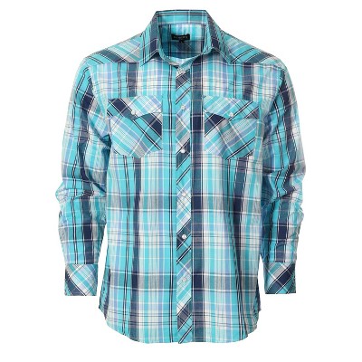 Gioberti Men's Western Plaid Long Sleeve Shirt with Pearl Snap-on