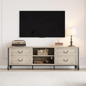 Vintage TV Stand for 65/75 Inch TV, 4-Drawer Retro Entertainment Center with Metal Frame, Rustic Grey - 1 of 4