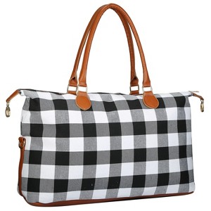 iMountek"Women’s Multi-functional Duffle Bag - Travel, Weekend, Overnight, Tote, Shoulder & Diaper Bag"LeoRed&White - 1 of 4