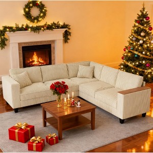 Christopher Knight Home Walter Modern 97''Corduroy L Shaped Sectional Sofa with Armrest Storage - 1 of 4