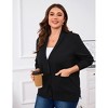 Plus Size Women's Notched Collar Knit Cardigan Pocket Sweater Coat - 2 of 4