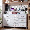 55" W Dresser for Bedroom with LED Lights and Power Outlets White Large 12 Storage Drawers Long Fabric Chests Dressers with 2 Shelves Metal Frame - 2 of 4
