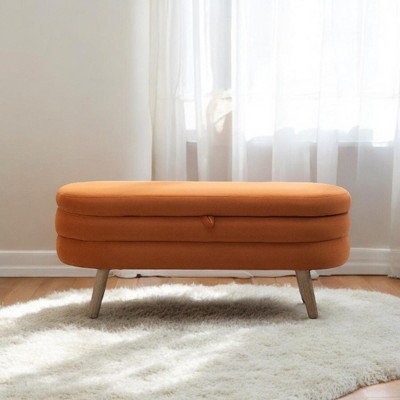 Alilang 16.93 inch Rectangular Velvet Ottoman with Wooden Legs and Storage-Orange