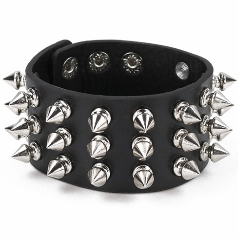 Skeleteen Faux Leather Spike Bracelet - Black