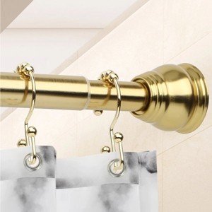 Home Mart Goods Metal Shower Curtain Tension Rod Rust Resistant Non-Slip Brushed Gold - 42"-72" - 1 of 3
