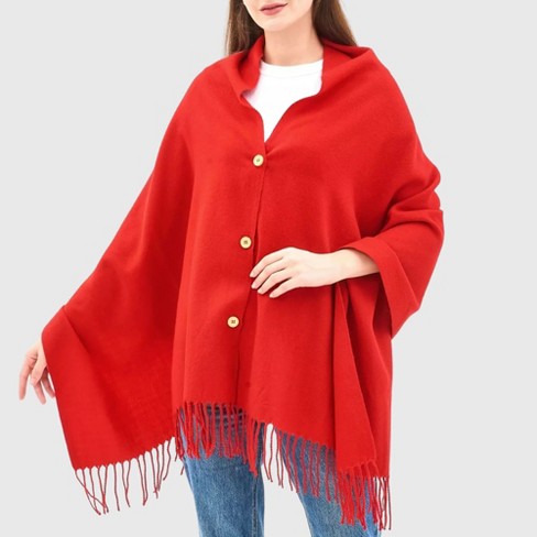 Alpine Swiss Womens Shawl Evening Wrap Pashmina Large Scarf Fringe Cape Red