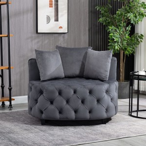 Modern Velvet Accent Chair With Button Tufting,Solid Wood Legs,And High-Density Foam,Classical Barrel Design,Includes 3 Throw Pillows-Cuddlewood - 1 of 4