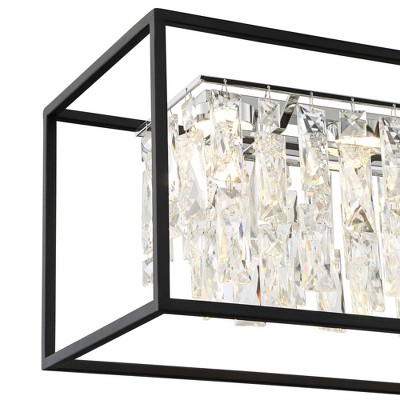 Black Metal and Crystal Rectangular Pendant Chandelier with Adjustable Height