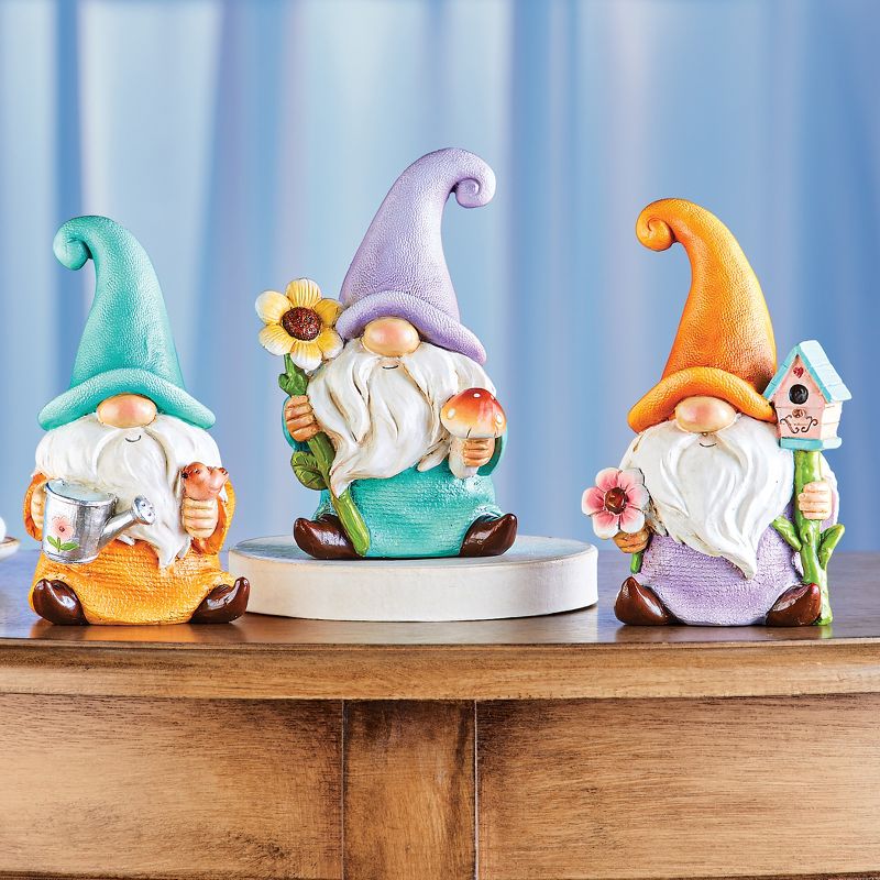Collections Etc Hand-Painted Springtime Tabletop Gnome Figurines - Set of 3 3 X 2.25 X 5, 2 of 3