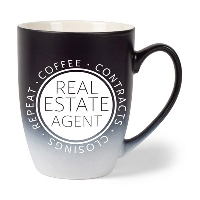 Elanze Designs Coffee Contracts Closings Real Estate Agents Two Toned Ombre Matte Black and White 12 ounce Ceramic Stoneware Coffee Cup Mug