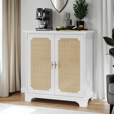 Rattan Sideboard Buffet Cabinet with Adjustable Shelves,31'' Boho Storage Console Table for Entryway Living Room-Baofuwish
