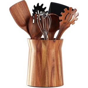 Utensil Holder for Countertop, 360° Rotating Kitchen Utensil Holder, 7.2"x 6" Large Acacia Wood Crock - 1 of 4