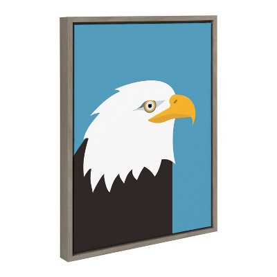 Bold Bald Eagle Framed Canvas Wall Art in Blue and Gray
