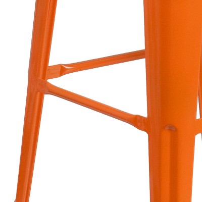 Lily 30" High Backless Orange Metal and Wood Barstool