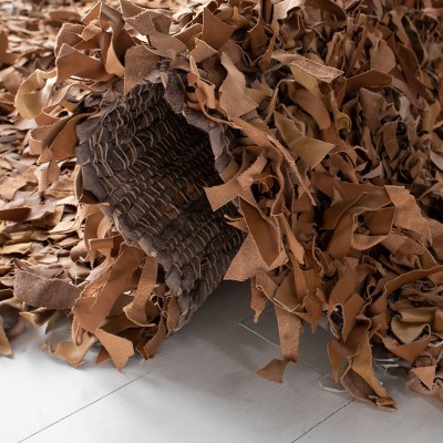 Brown Hand-Knotted Leather Shag Area Rug