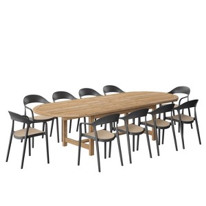 Amazonia Rio 11pc Solid Teak 100% FSC Oval Patio Dining Set Black - 1 of 4