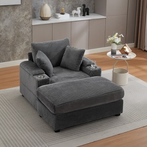 GDFStudio Ulen Modern Corduroy Upholstered Storage Chair with Ottoman and Detachable Cushions - 1 of 4