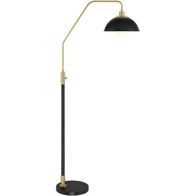 Possini Euro Design Baltar Modern 68 1/2" Tall Standing Floor Lamp Curved Arc Dimmable Black Gold Metal Brass Finish Living Room Bedroom Dome Shade