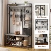 Hall Tree With Bench and Shoe Storage, Coat Rack Freestanding, 5-Tier Shelves, Fabric Storage Basket, Side Hooks - 3 of 4