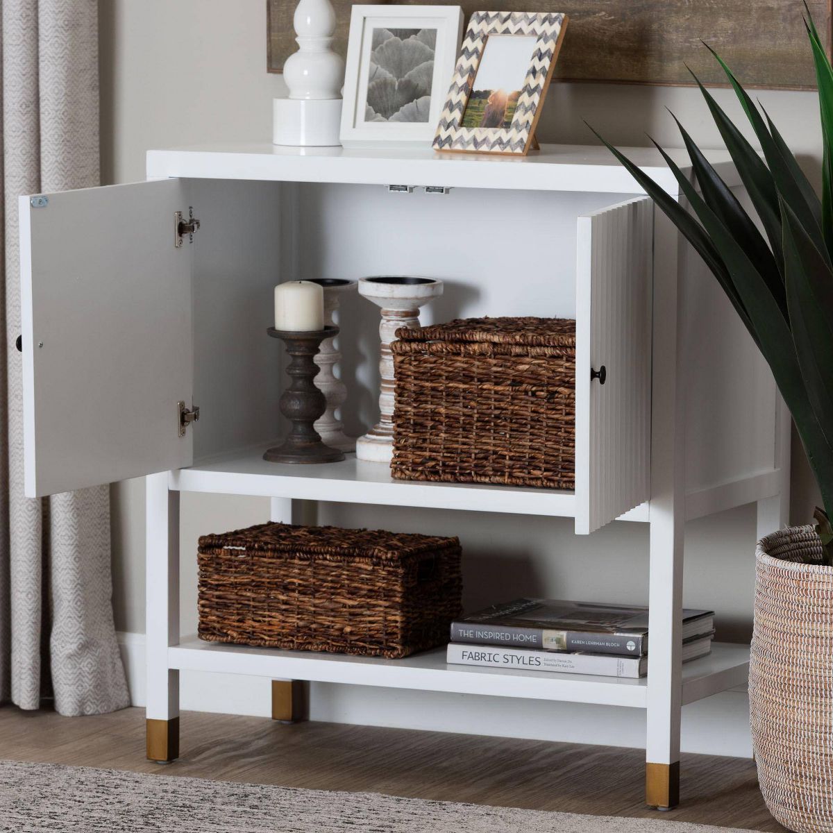 bali & pari Aiden Fluted Sideboard  2  Door Accent Storage Cabinet White/Brass/Black - thumbnail 5