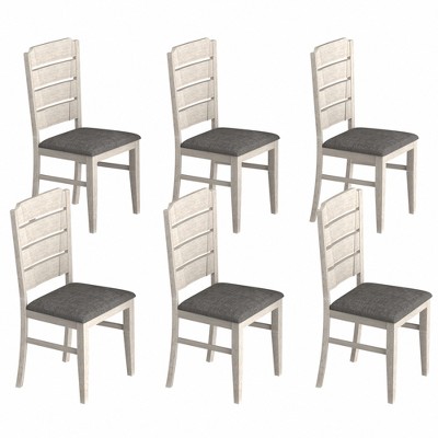 VECELO Rustic Wooden Dining Chairs, Rubber Wood Kitchen Chairs with Padded Seat & Backrest, Gray