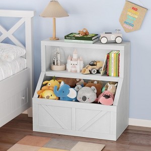 Kids Bookshelf, Wooden Toy Storage Organizer with Cubby, Toddler Bookcases Fit for Playroom, Children's Room, Bedroom, Nursery School - 1 of 4