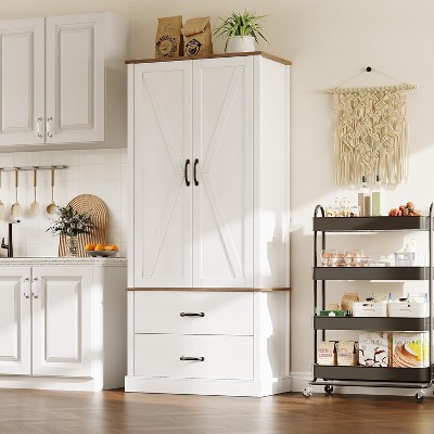 Kitchen Pantry Cabinet with 2 Drawers, Farmhouse Tall Storage Cabinet, Wood Food Pantry ,Versatile Storage Freestanding Cupboard for Kitchen