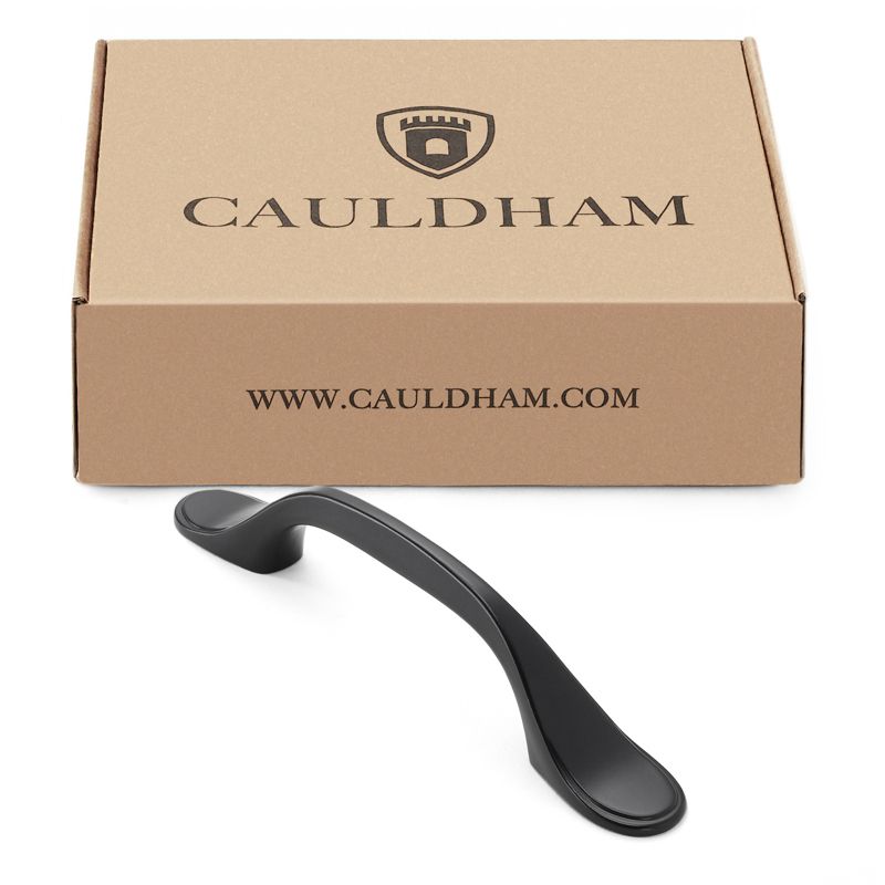 Cauldham Premium Kitchen Cabinet Handles (3" Hole Centers) - Traditional Spoon Foot Drawer/Door Hardware - Style T747 - Matte Black, 4 of 6