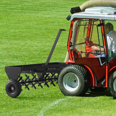 Tow Spike Aerator 48 inches Extra-Wide Tow Bar Tow Behind Spike Aerator with Wheels Galvanized Steel Tines, Durable for Farm, Lawn (Black)