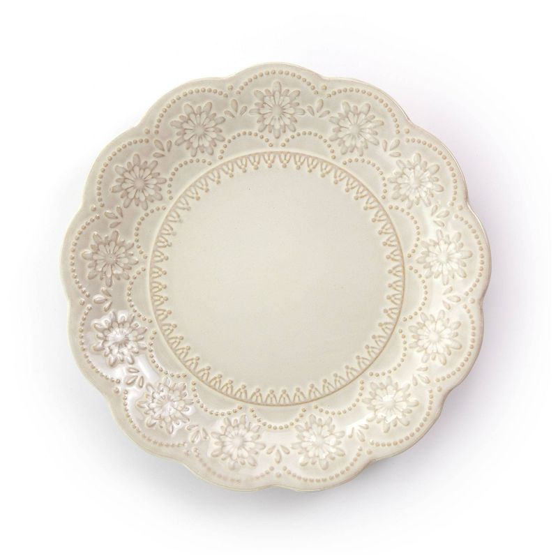 16pc Stoneware Contessa Scalloped Dinnerware Set White - Elama, 3 of 9