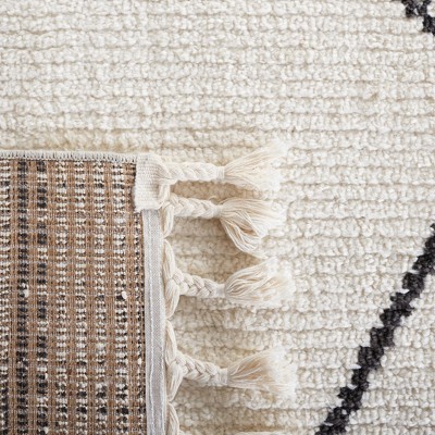 Ivory and Black Hand-Knotted Synthetic Area Rug, 8'8" x 12'