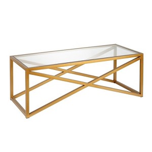 Brass and Gold Rectangular Coffee Table with Glass Top - Henn&Hart - 1 of 4