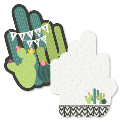 Big Dot of Happiness Prickly Cactus Party - Shaped Thank You Cards - Fiesta Party Thank You Note Cards with Envelopes - Set of 12