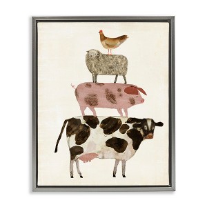 Stupell Industries Barnyard Buds Stacked Animals Floating Frame Canvas Art, Gray, 17" x 21" - 1 of 4
