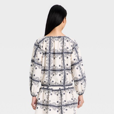 Women Balloon Sleeve Tie-Front Top – A New Day