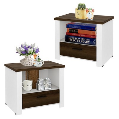Costway 2PCS Accent Nightstand Drawer and Open Shelf Sofa End Table Bedroom Living Room