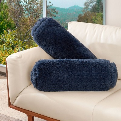 Cheer Collection Set of 2 Shaggy Long Hair Bolster Pillows (8" x 24")