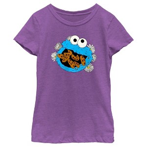 Girl's Sesame Street Cookie Monster and Daisies T-Shirt - 1 of 4