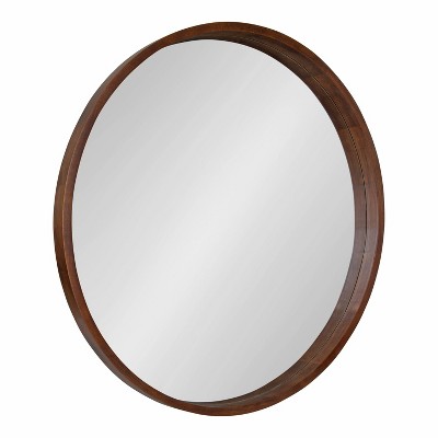 36" Hutton Round Wall Mirror Walnut Brown - Kate & Laurel All Things Decor