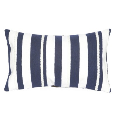 12"x20" Oversize Indoor/Outdoor Striped Marine Lumbar Throw Pillow Navy/White - Liora Manne